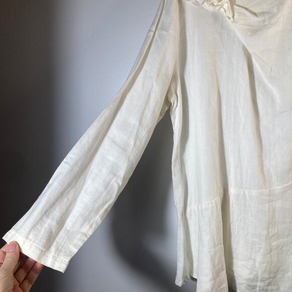 Womens Tiar Bellomo Linen Lagenlook Tunic Flower Detail Ivory M - Picture 5 of 9
